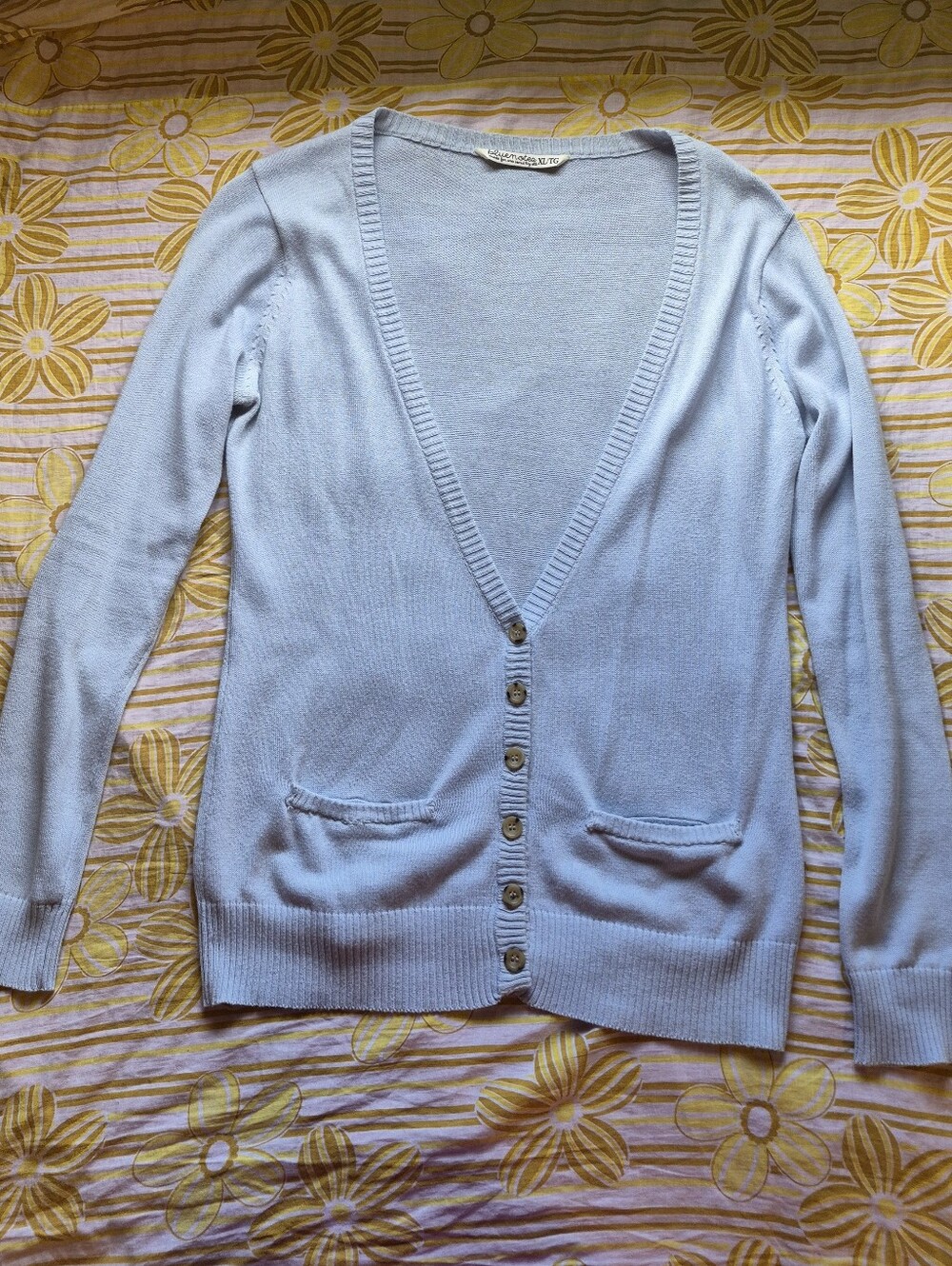 Bluenotes Pale Blue V-Neck Button Front Cardigan